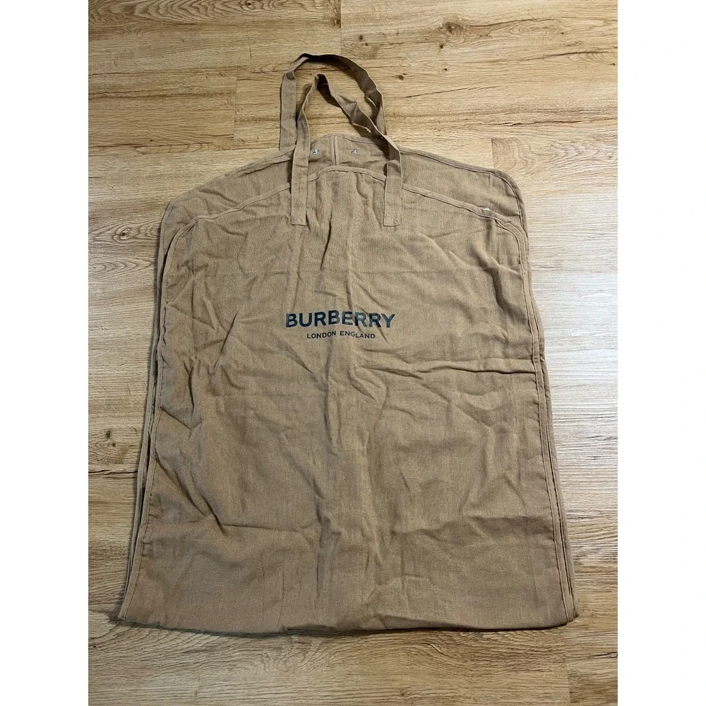 Burberry London England Tan Canvas Garment Travel Bag Suit Cover Logo